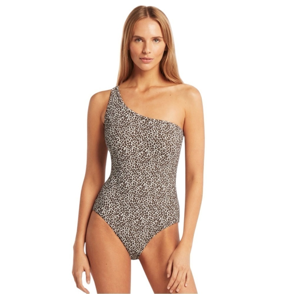 Sea Level Wild Cat One Shoulder One Piece- Animal Print- Size 8/10